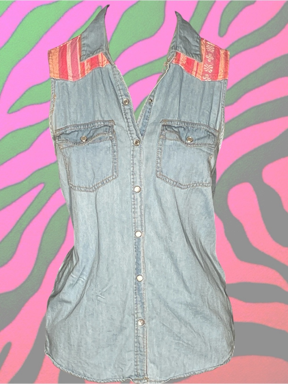 Mudd tumblr girl denim pink woven western Coachella tank top